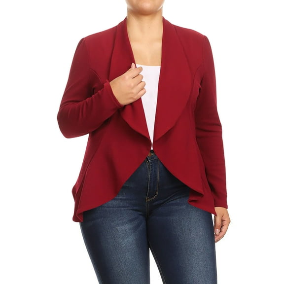 Women's Plus Size Casual Long Sleeves Open Front Solid Office Work Wear Blazer Jacket