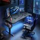 thumbnail image 1 of CHENZM Electric Standing Desk with LED Lights,48 x 24 Inch Height Office Desk with 3 Memory Preset, Adjustable Computer Desk with Storage Side Pocket and Cable Management,Black, 1 of 9