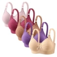 thumbnail image 2 of Fatuov Wireless Bras for Women Plus Size Seamless Full Coverage Breathable T-Shirt Bras for Everyday Wear Push Up Bralette, 5-Pack, Beige, 48B, 2 of 5