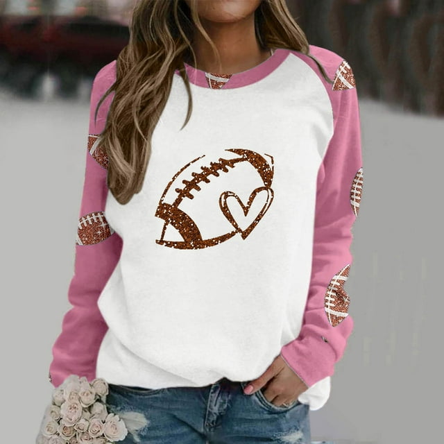 Amzcrzy Chandail pour Femmes Femmes Mode Action de Grâce Décontracté Imprimé Col Rond Ample Manches Longues T-Shirt Blouse Chemises à Manches Longues pour Femmes Chandail à Enfiler Chandail Col Rond 2TG