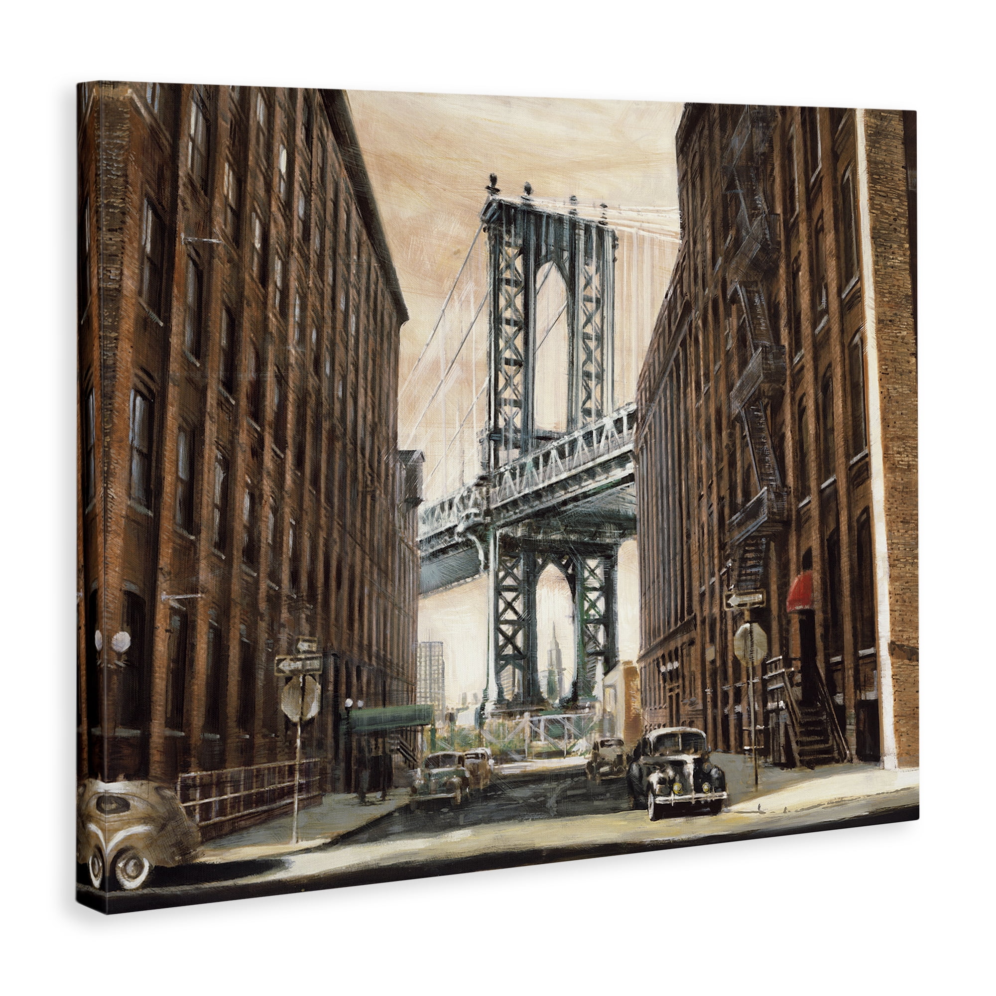 Stupell Industries Cityscape with Bridge View Scenery Painting Gallery Wrapped Canvas Art Print Wall Art, 30 x 24