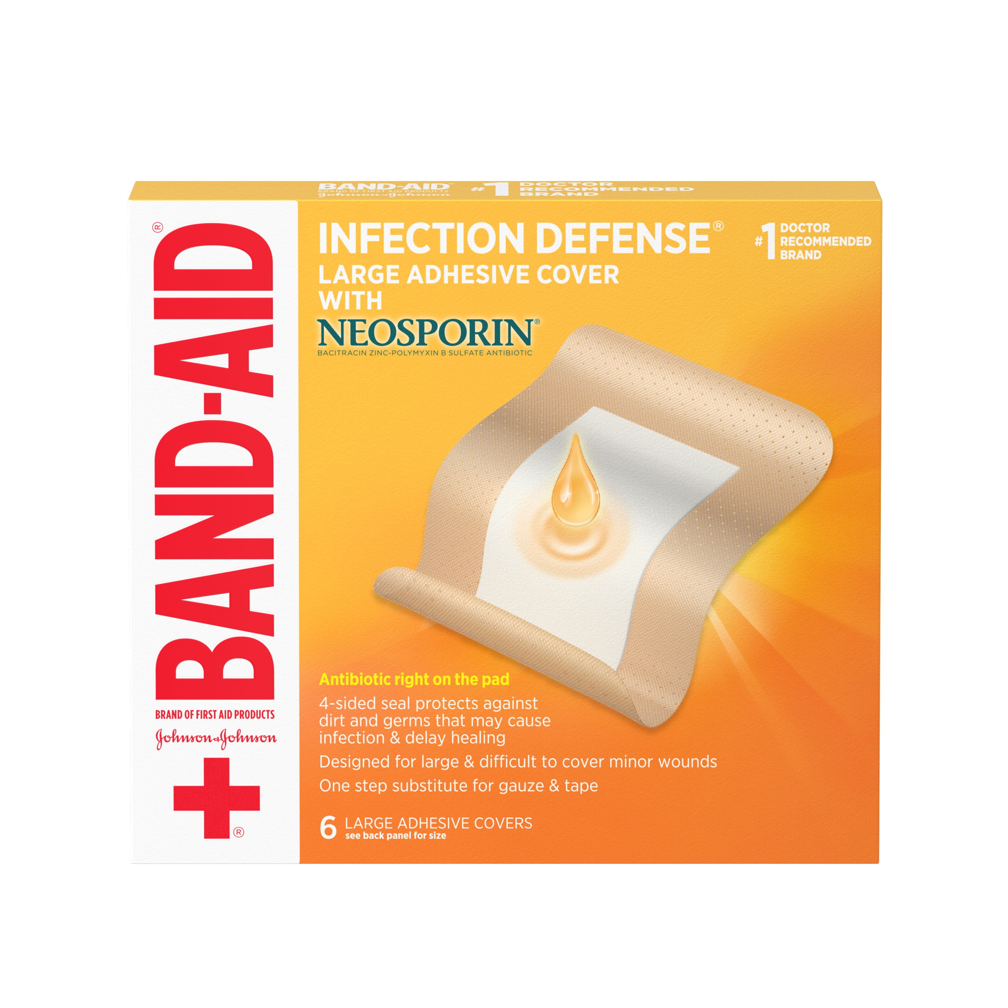 Band-Aid Brand Adhesive Covers with Neosporin Ointment, Large, 6 ct