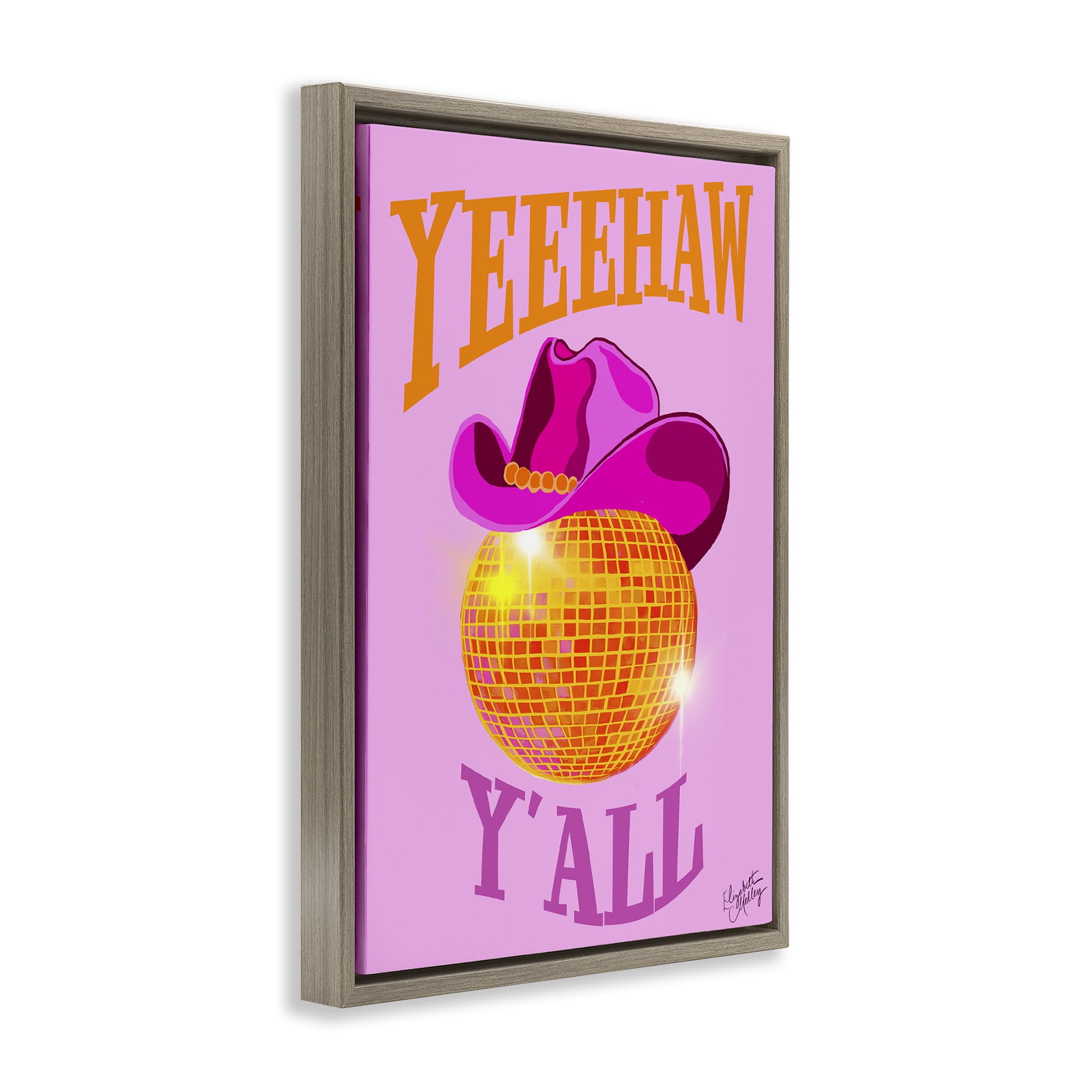 Stupell Industries Yeehaw Y'all Disco Cowboy Entertainment Painting Brown Floater Framed Canvas Art Print Wall Art, 21 x 31
