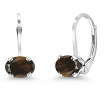 Gem Stone King 925 Sterling Silver Brown Smoky Quartz Leverback Earrings for Women (1.50 Cttw, Oval 7X5MM)
