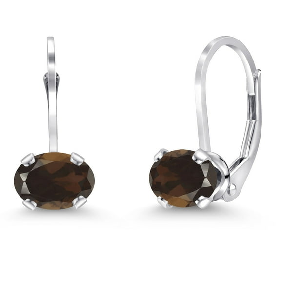 Gem Stone King 925 Sterling Silver Brown Smoky Quartz Leverback Earrings for Women (1.50 Cttw, Oval 7X5MM)