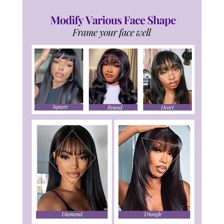 Straight Human Hair Wig with Bangs Glueless 180% Density 2x4 HD Lace Closure Amazon.com : Ruiyu Straight Human Hair Wigs with Bangs 2x4  main image 3
