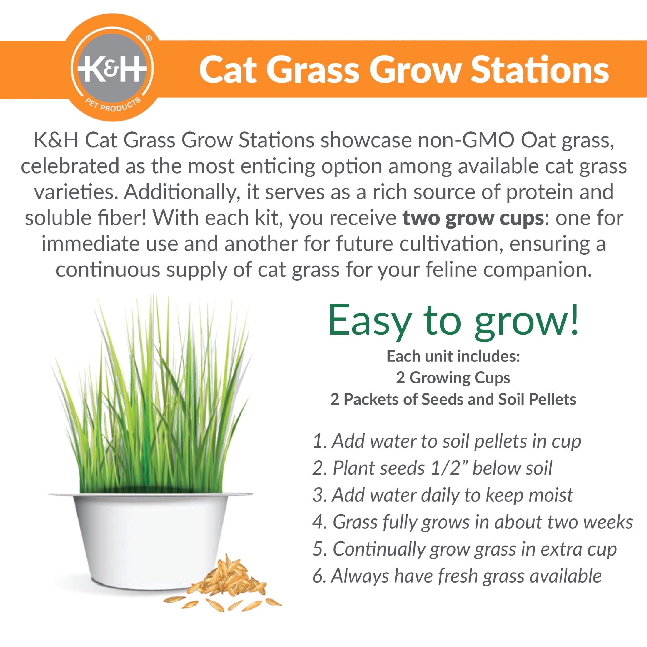 K&H Pet Products EZ Mount Deluxe Bolstered Window Kitty Sill Cat Perch with Cat Grass Grow Station Gray 23 X 12 Inches