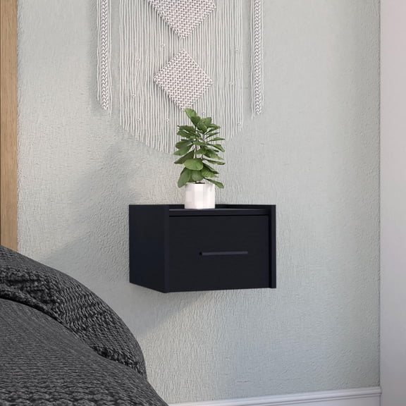 Boa Floating Nightstand, Wall-Mounted Single Drawer Design with Handle Black