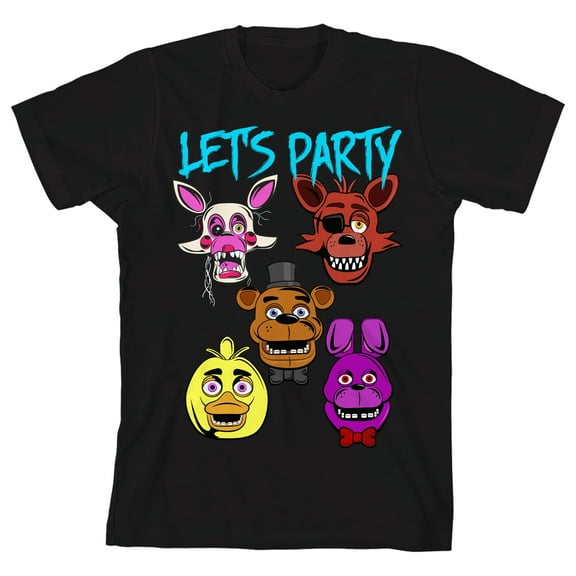 Five Nights At Freddy's Let's Party Youth Black Crew Neck Short Sleeve T-shirt-Medium