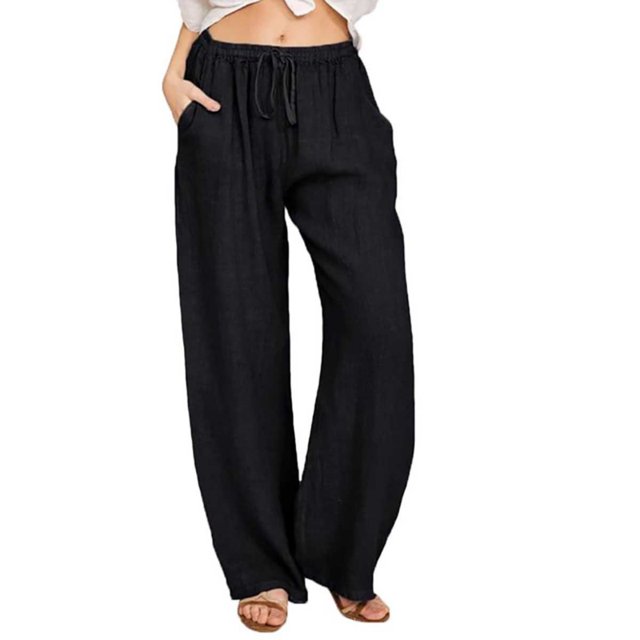 Pantalones casuales holgados de bambú y lino para mujer, paquete de 3