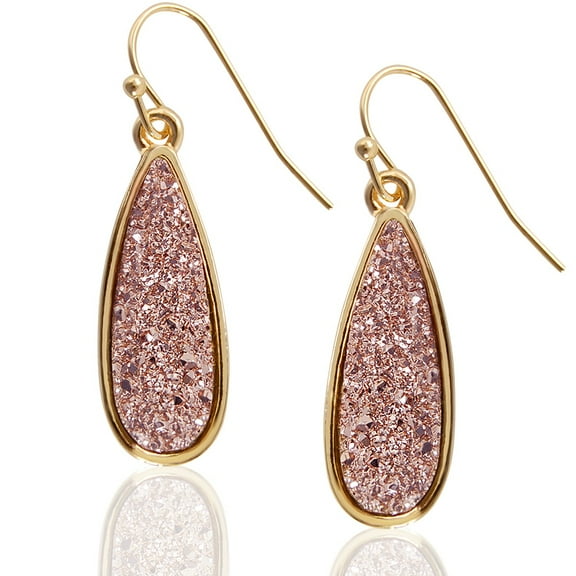 Humble Chic Rose Gold Druzy Drop Dangles - Sparkly Long Teardrop Dangly Earrings for Women
