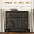 thumbnail image 5 of COZAYH 3 Drawer Farmhouse Dresser with Geometric Carved Pattern, Vintage Accent Wood Storage Chest Nightstand for Living Room, Bedroom, Boho, Mid-Century Modern, Black, Fully Assembled, 5 of 9