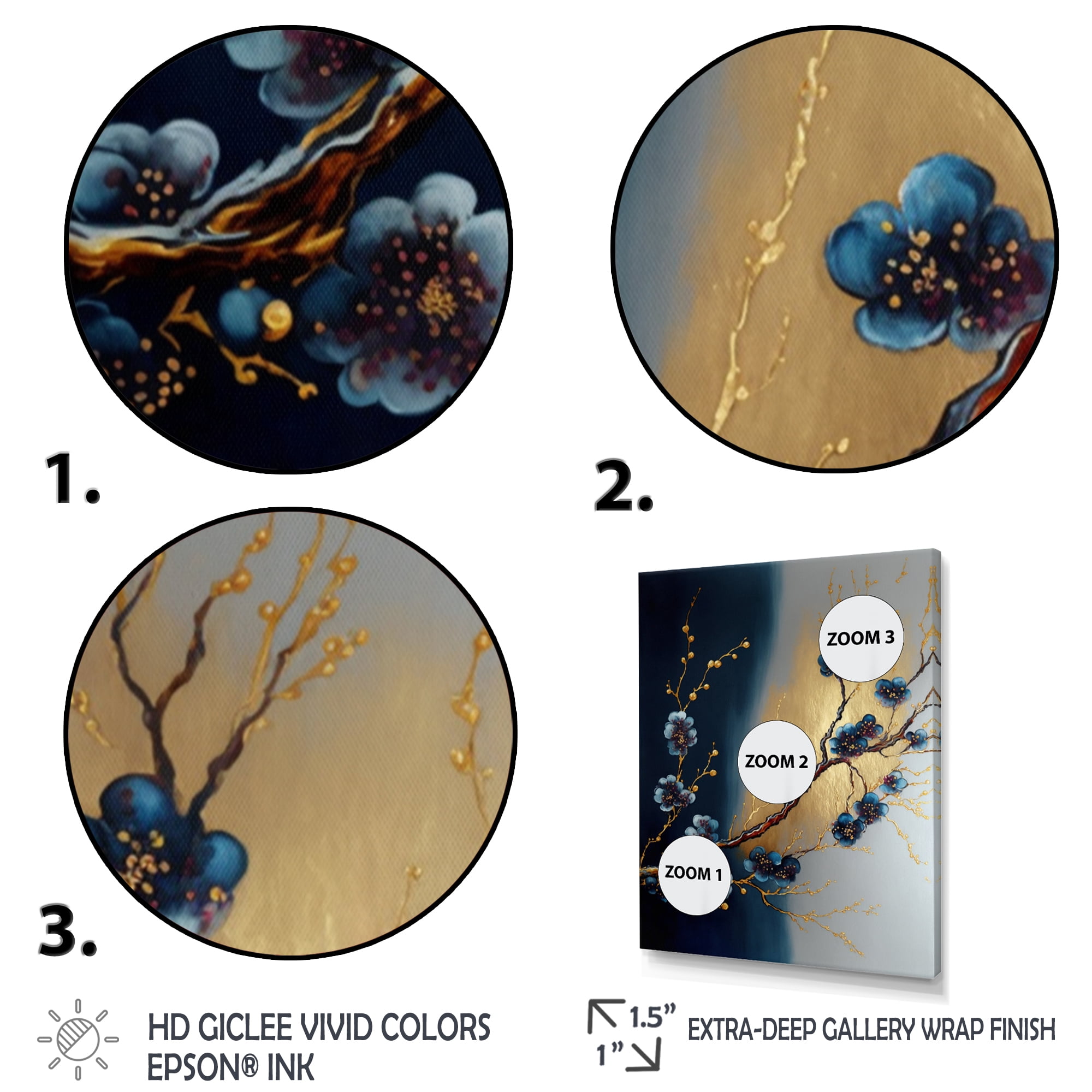 Designart Blue Cherry Blossom Branch III Canvas Wall Art
