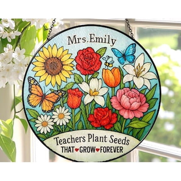 Personalized Teacher Glass Suncatcher, Teacher Appreciation Gift From Student, Back To School, Teacher Gift, Class Window Hanging, 3.5 in