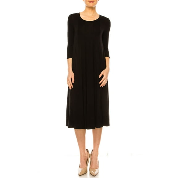 MOA Collection Women's A-Line Long Dress with 3/4 Sleeves and Relaxed Round Neckline