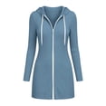thumbnail image 5 of Women Long Vertical Ribbed Knit Hooded Sevevn Cardigan Full Zip Drawstring Dual Side Pockets Long Sleeve Casual Outer Coat For Spring Fall, 5 of 8