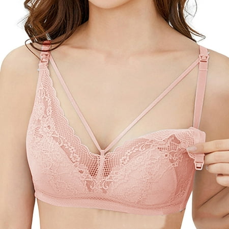 

CLZOUD Bra Comfortable Shockproof and Slim Women s Thin Breastfeeding Breathable Lace Pregnant Push Up Bra Pink 36
