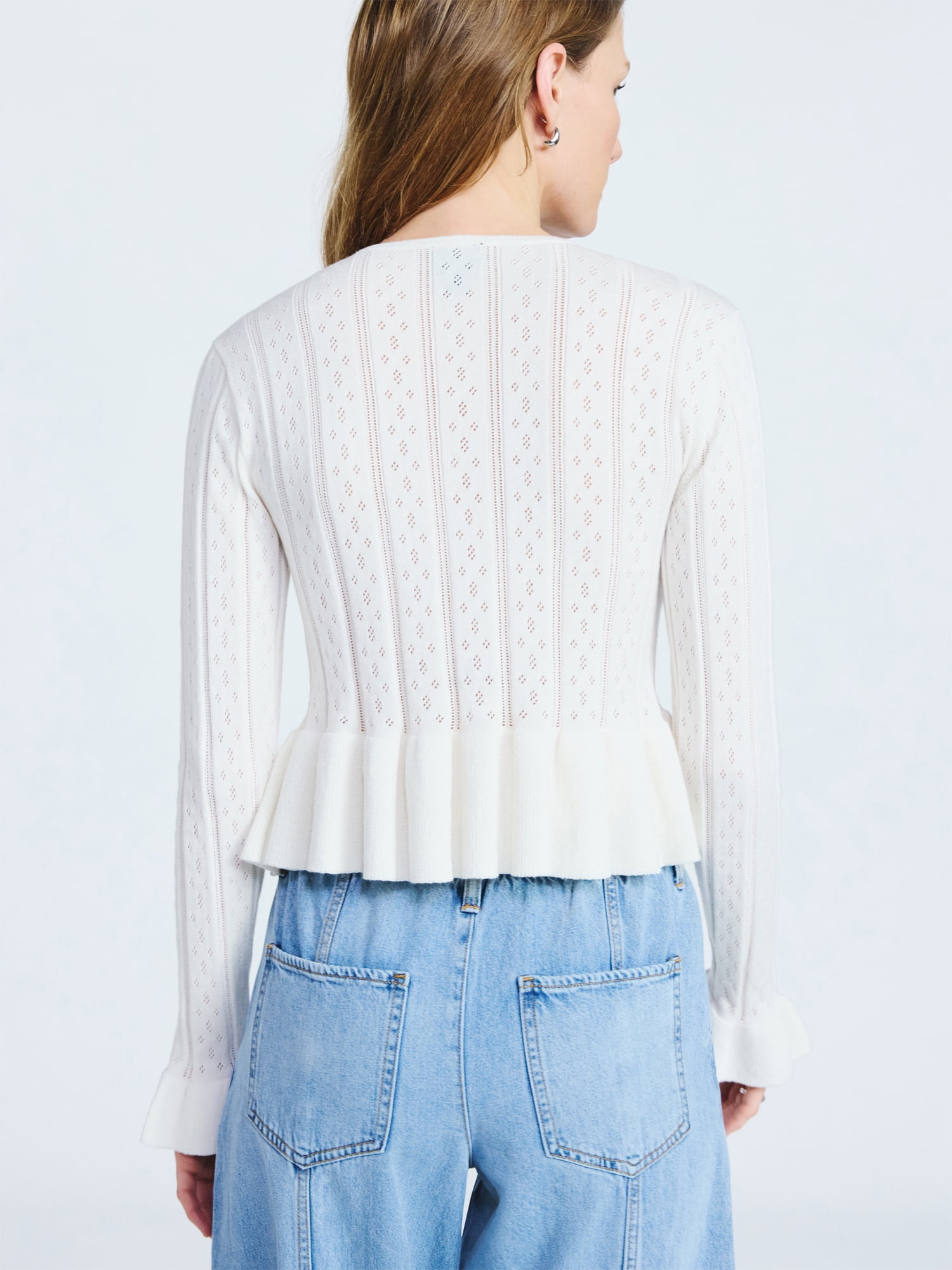 Scoop Women's and Women's Plus Peplum Ruffle Cardigan Sweater, Lightweight, Sizes XS-4X