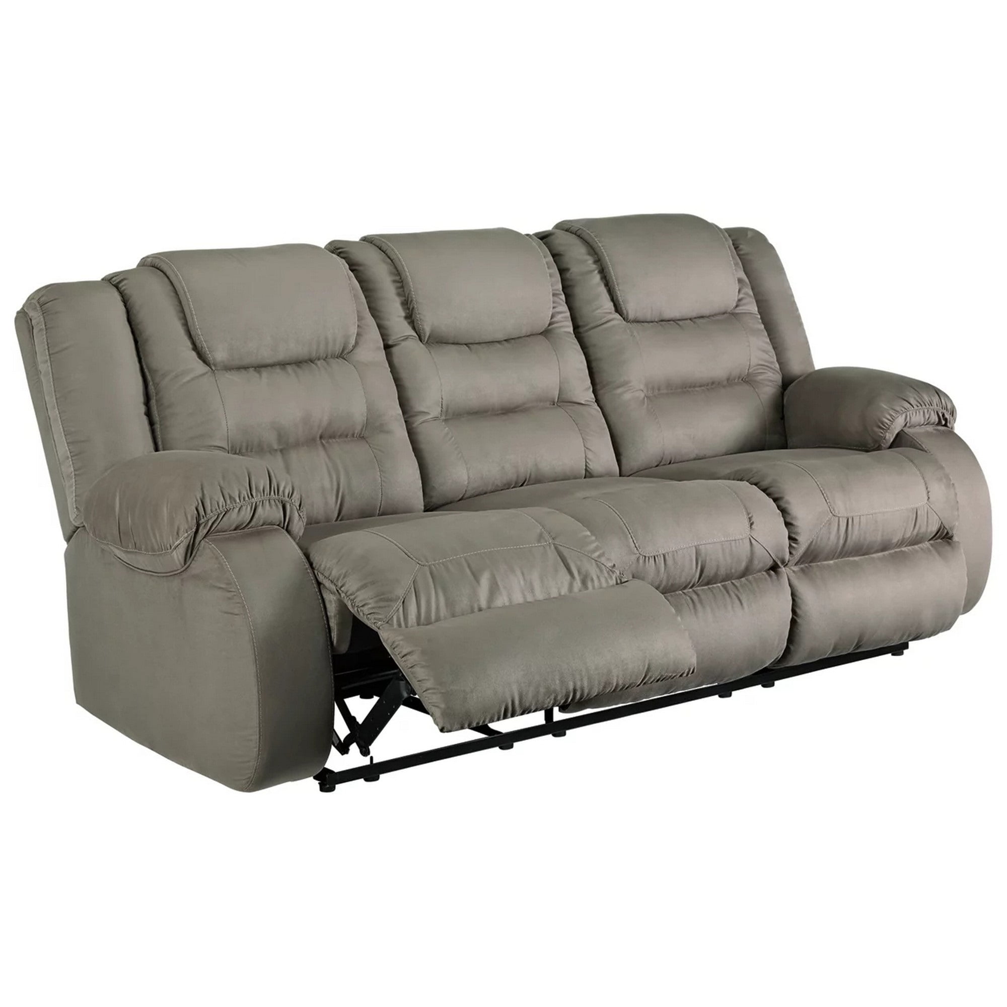 Manual Reclining Sofa with Fabric Upholstery and Pull Tab, Gray
