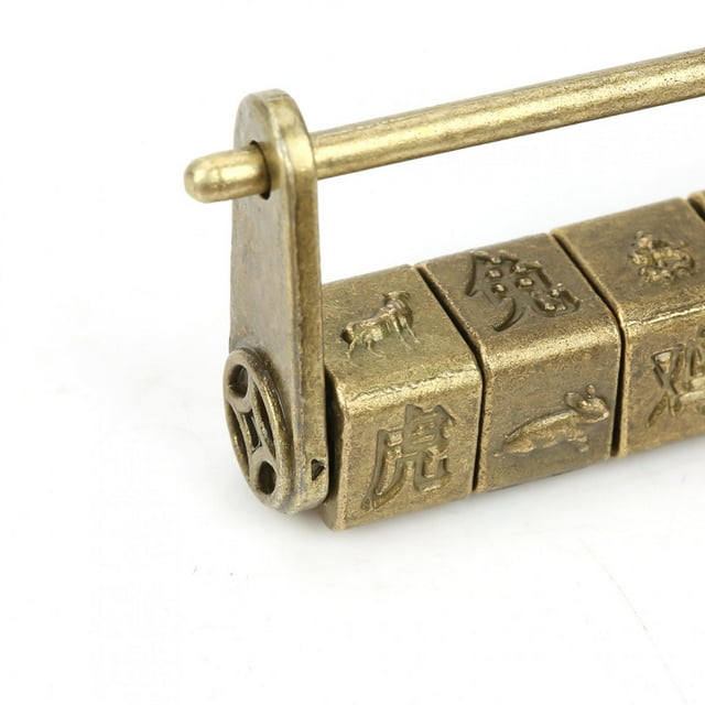 Vintage Word Lock Antique Zinc Caracteres Chinos Combinación Combinación De Bloqueo De Contraseña De Escape De La Sala De Escape