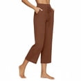 thumbnail image 4 of Linen Capri Pants for Women Summer 2026 Wide Leg Loose Fit Drawstring Elastic High Waisted Beach Cropped Trousers Coffee XL, 4 of 5