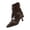 Brown, variant on Women Ruched Buckle Strap Kitten Heel Ankle Boots Pointed Toe Slouch Cuff Patent Faux Leather Cowboy Booties Mid Heel Fashion Dress Boots for Party Daily Wear
