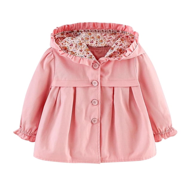 2025 0-3T Veste Coupe-Vent Fine à Capuche pour Fille Manches Longues Veste Décontractée Polyvalente Rose