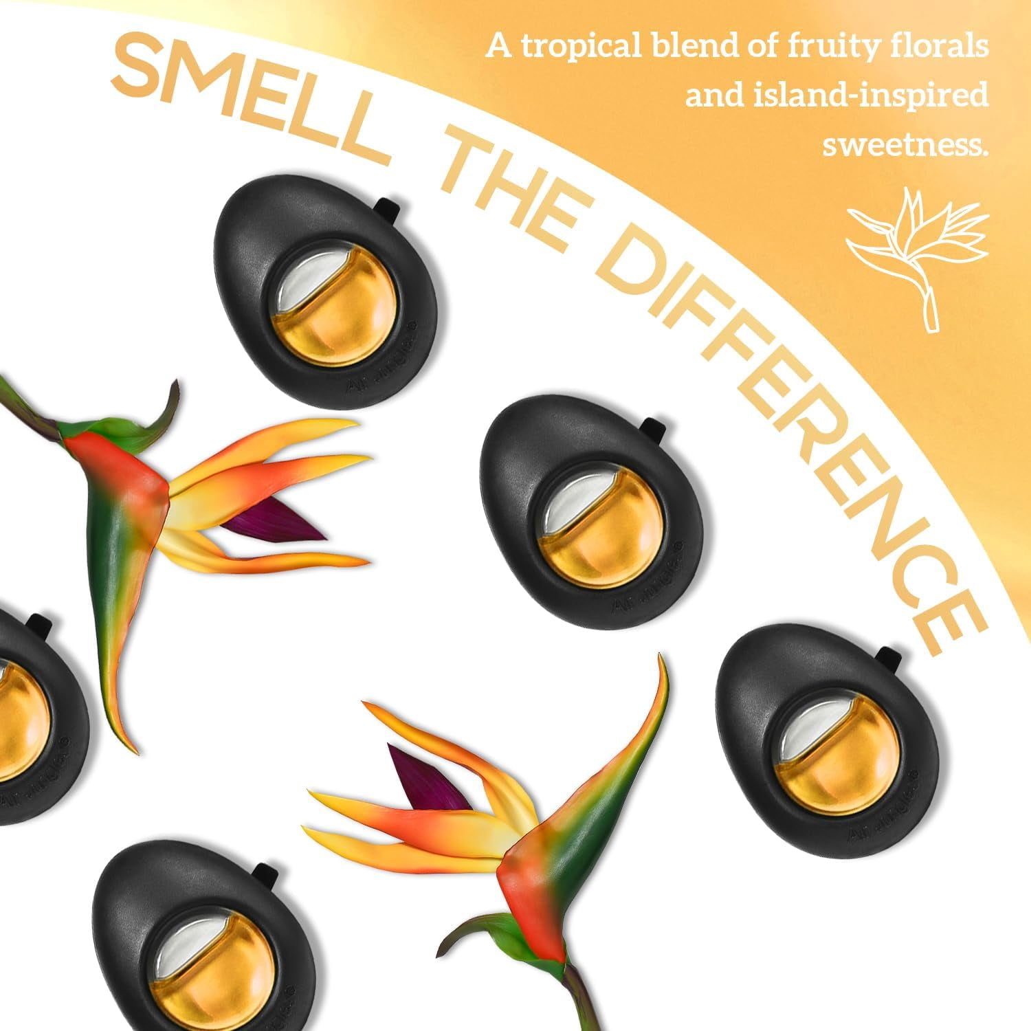 Car air freshener vent clip 3-pack, Hawaiian Mahalo scent, each 4 milliliters, long-lasting car deodorizer, easy clip-on design, provides up to 90 days of freshness for cars, trucks, and