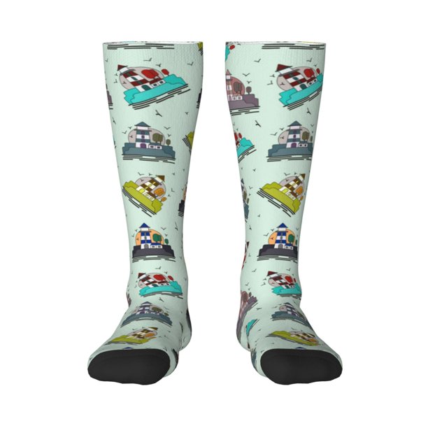 Fotbe Lighthouse Calcetas Divertidas Estampadas para Hombre y Mujer, Calcetas de Algodón hasta la Rodilla para Caminar, Correr, Enfermería y Embarazo