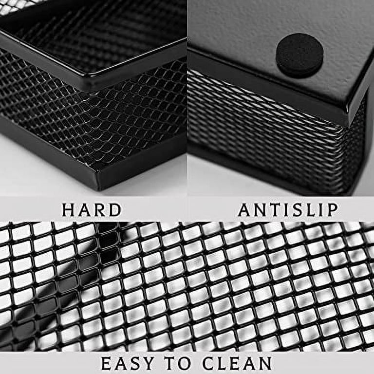 Ludato 2 Pieces Mesh Pen Holder Desk Organizers，3 Compartments Black Mesh  Pencil Holder for Office Desk Gifts for Colleague