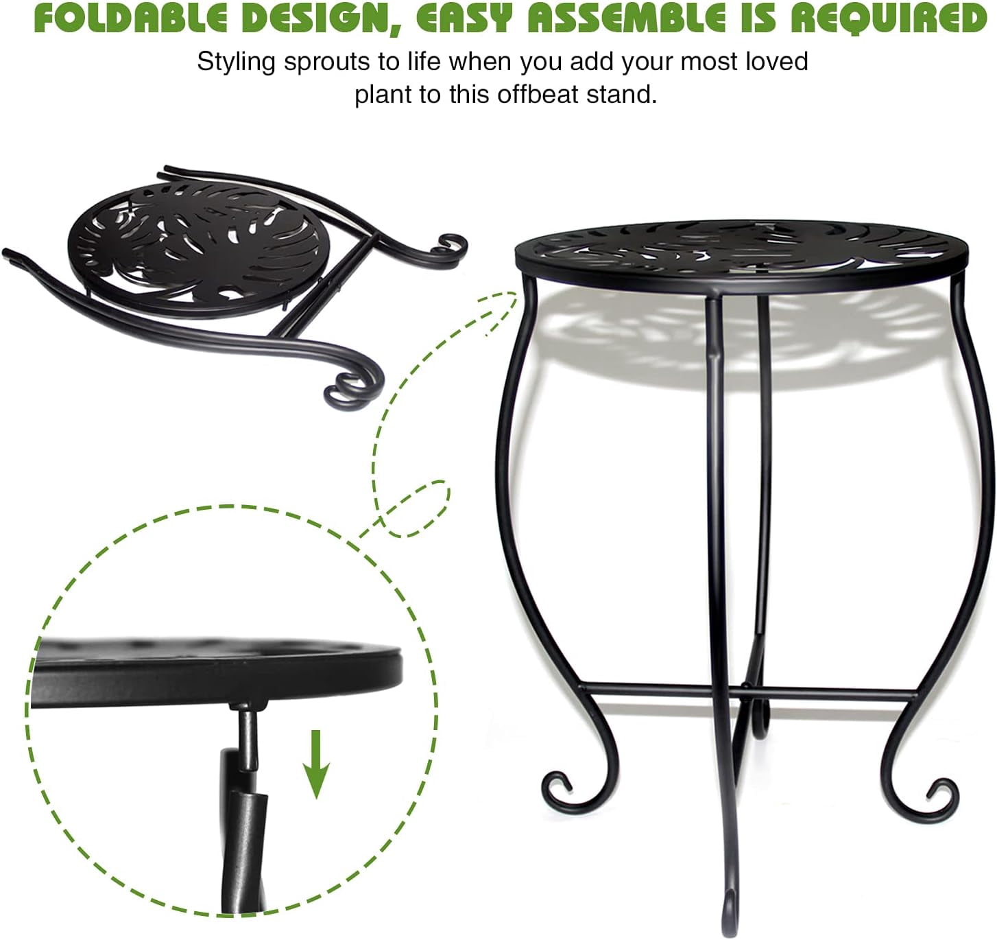 Outdoor Side Tables for Small Spaces, 2 Pack 10 Inch Round Metal End Table Weather Resistant Metal Patio Side Table for Patio Yard Porch Balcony Garden Bedside, Plant Stand for Indoor Outdoor