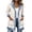 Beige, variant on Women's Laple Collar Denim Trim Long Quilted Puffer Jacket, Long Sleeve Button Down Winter Coat with Patch Pockets, Sizes S-3XL