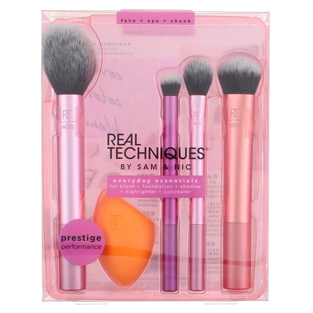 Real Techniques Everyday Essentials Kit  Makeup Brush & Beauty Sponge Set  5 Piece Set