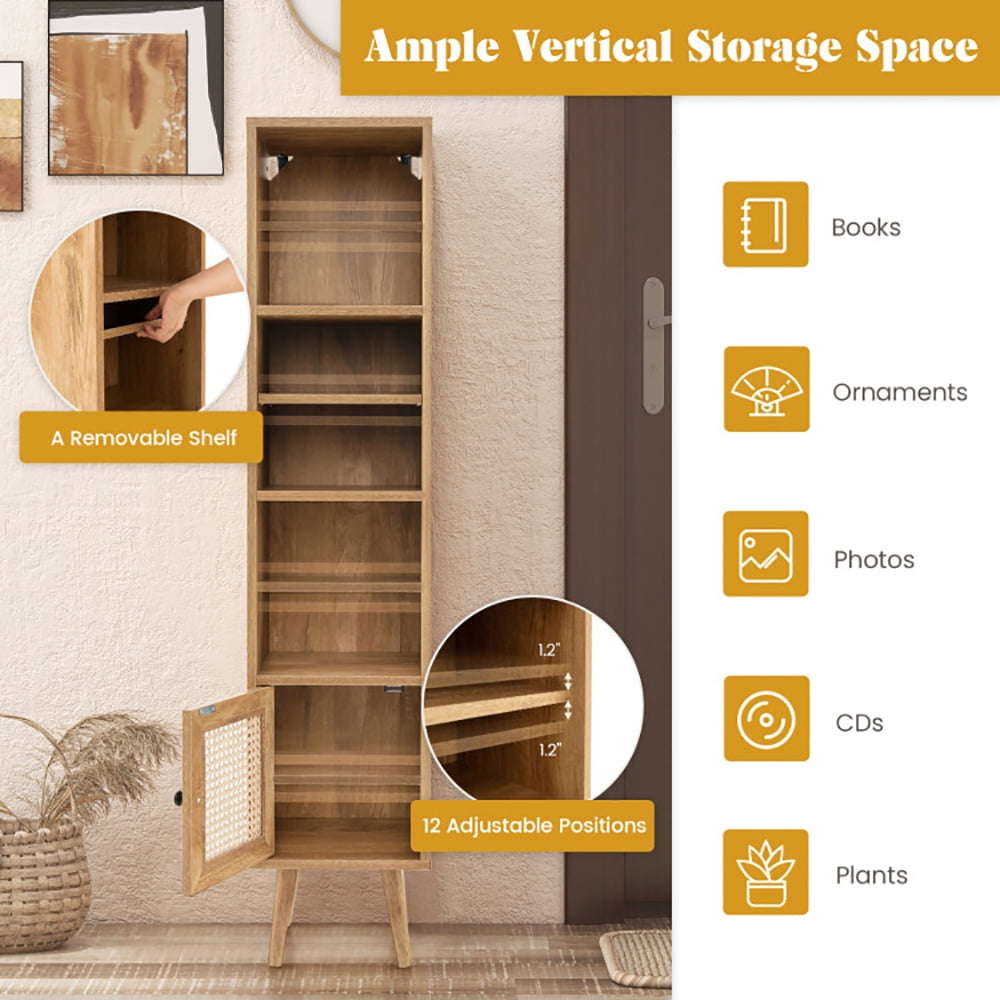 Finihen Storage Cabinet, Sideboard Storage Cabinet, 4 Tiers Rattan Storage Cabinet with Slim Design, for Living Room, Bedroom, Entryway, Natural