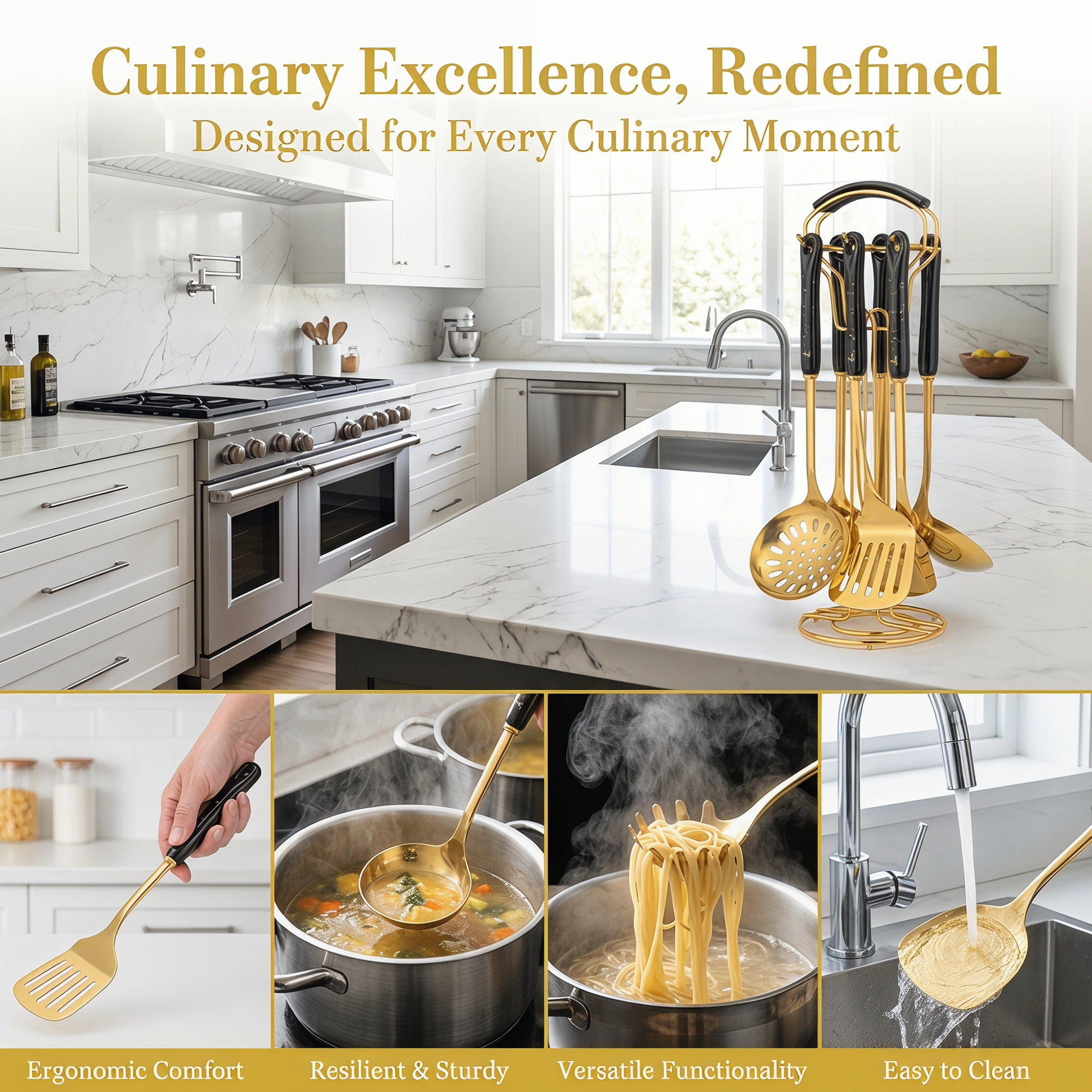 Unique Bargains Essential Kitchen Gadgets Cooking Utensil Set with Silicone Black B 7pcs