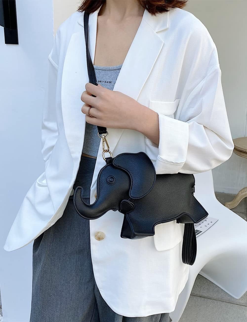 Elephant Shaped Crossbody Bag for Women Shoulder Handbag PU Leather Wristlet Clutch Purse