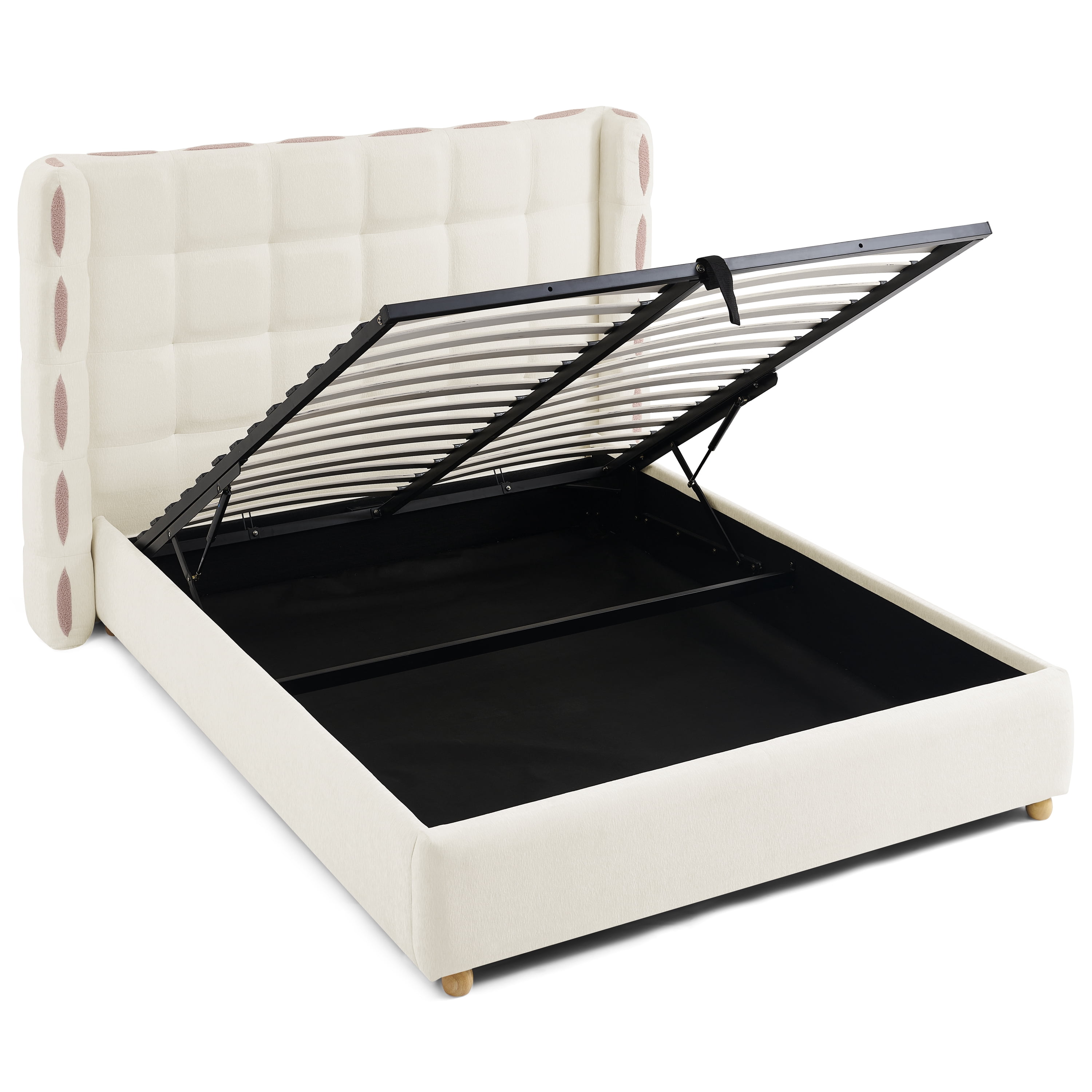 Queen Size Chenille Upholstered Platform Bed, Gas Lift Platform Bed with Under Bed Storage