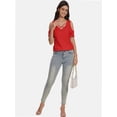thumbnail image 3 of Womens Summer Shirts Short Sleeve V Neck Criss Cross Cold Shoulder Tops Blouse, 3 of 4