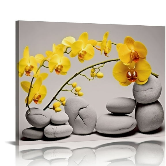 JEUXUS Elegant Yellow Orchids Flower Pictures Massage Stone Painting Canvas Prints Relaxation Artwork for Home Bedroom Bathroom Decor