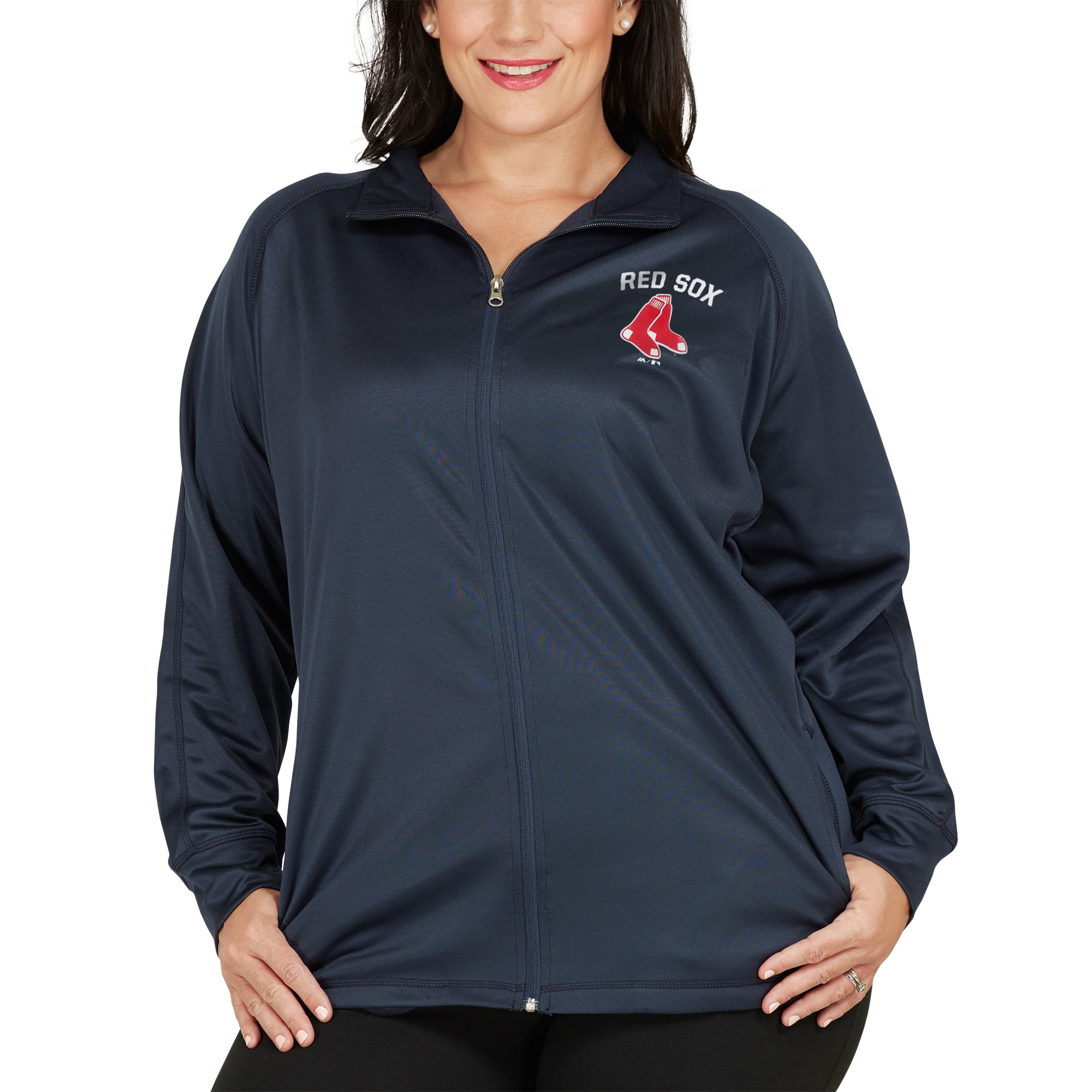 Boston Red Sox Majestic Women's Plus Size Her Winner Therma Base Full-Zip Track Jacket Navy by Profile