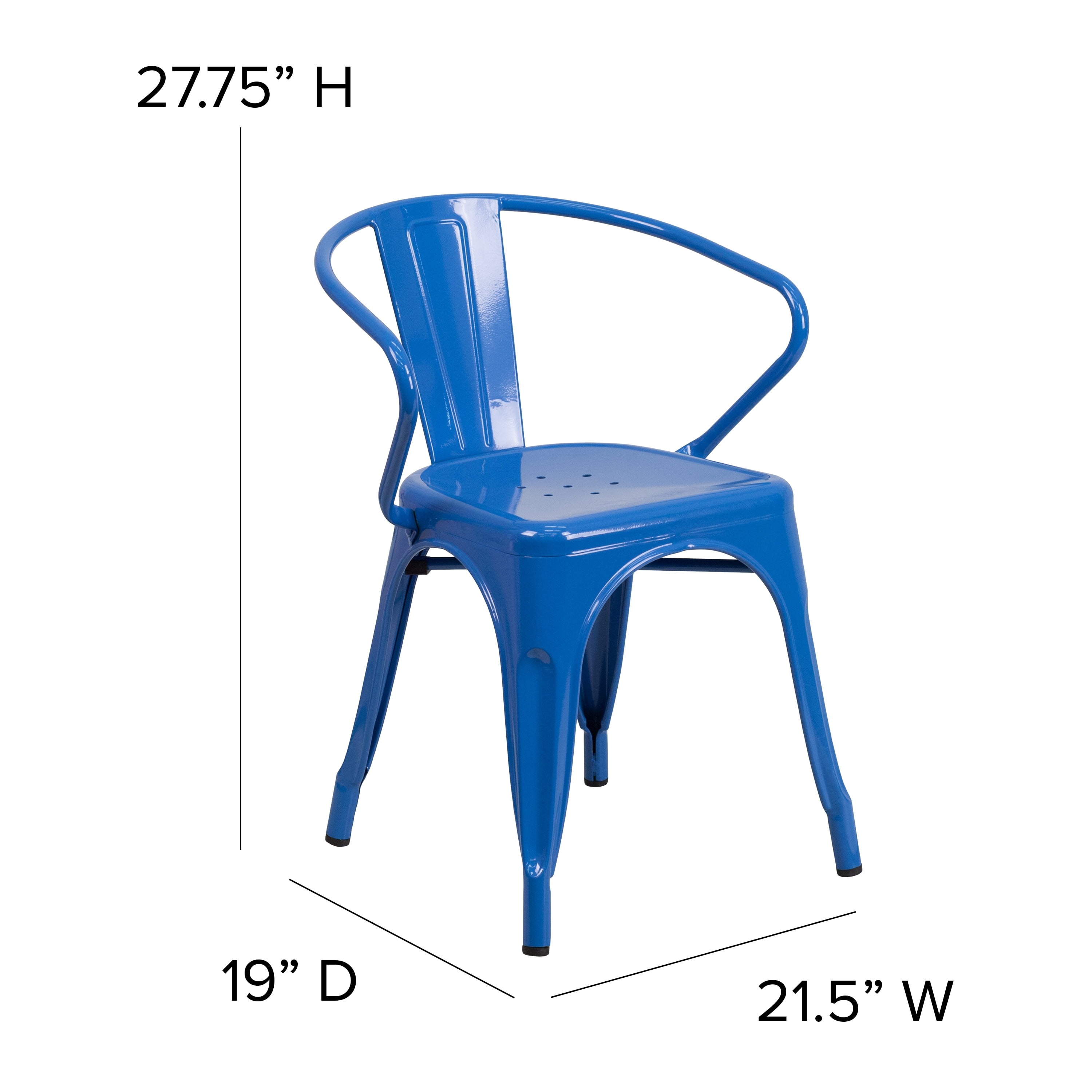 Flash Furniture Commercial Grade Blue Metal Indoor-Outdoor Chair with Arms