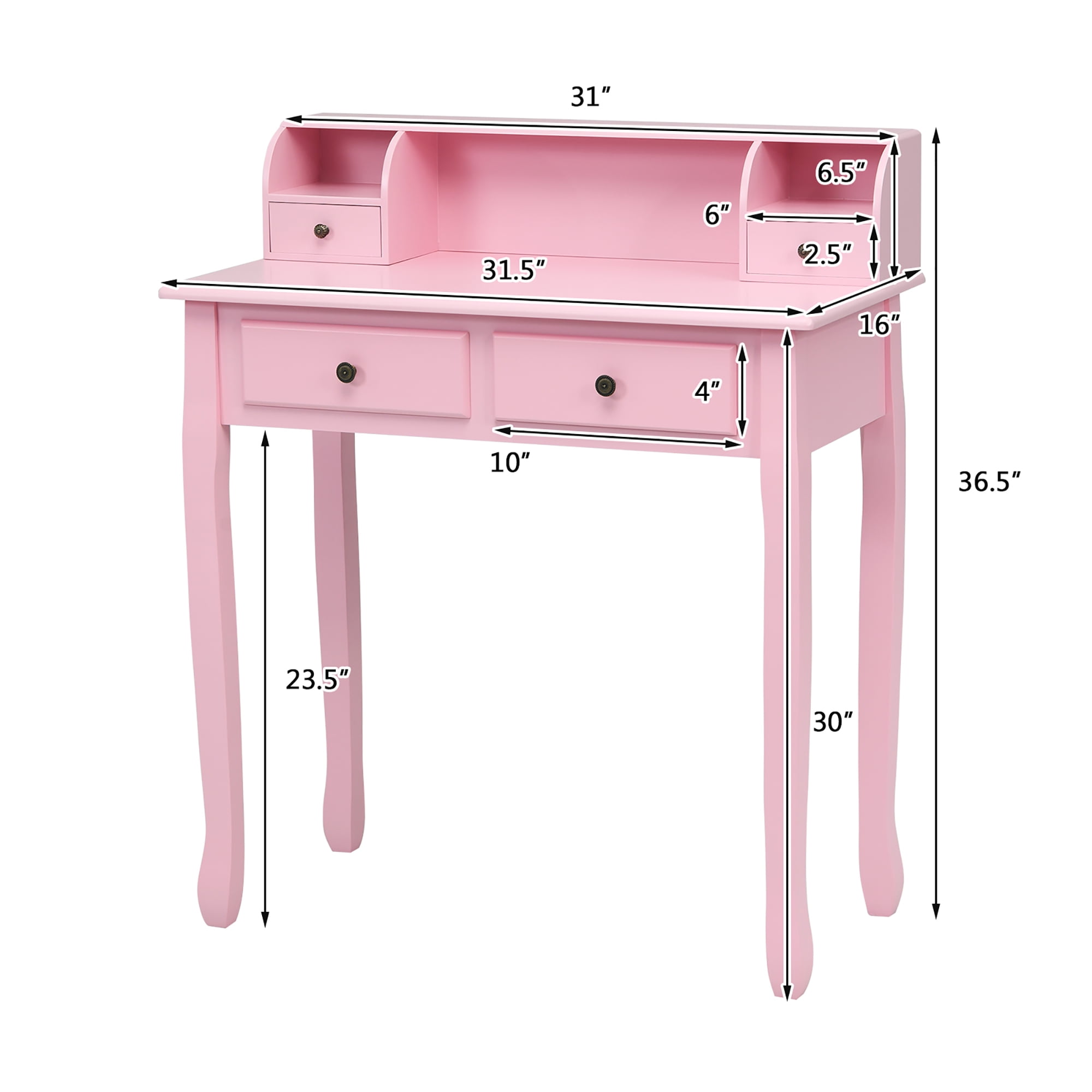 Costway Writing Desk Makeup Vanity Table Home Office Computer Desk 4 Drawer Pink