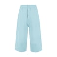 thumbnail image 7 of Generic Women's Linen Capris Wide Leg Pants Casual Drawstring Ruffle High Waisted Pant Summer Loose Capri Pants with Pockets, 7 of 7