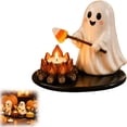 thumbnail image 2 of Halloween Decorations Indoor, Cute Ghost Decor Figurines With Lighted Campfire Tea Candle Holder, Vintage Halloween Decor Tabletop Centerpiece for Home Office Dining Table, 2 of 5