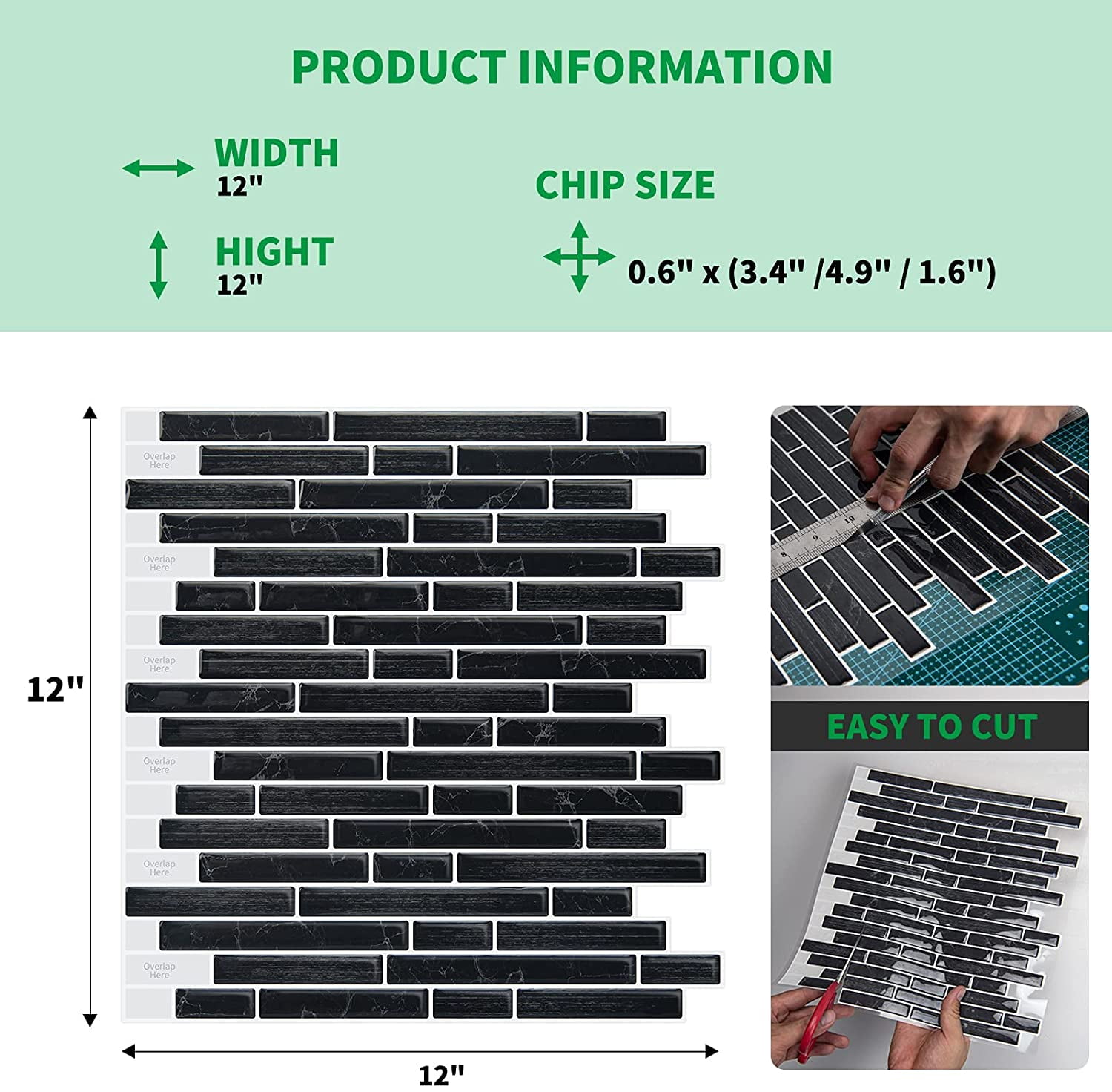 LONGKING Self-Adhesive Kitchen Backsplash, Vinyl Decorative Tiles (10 Tiles)