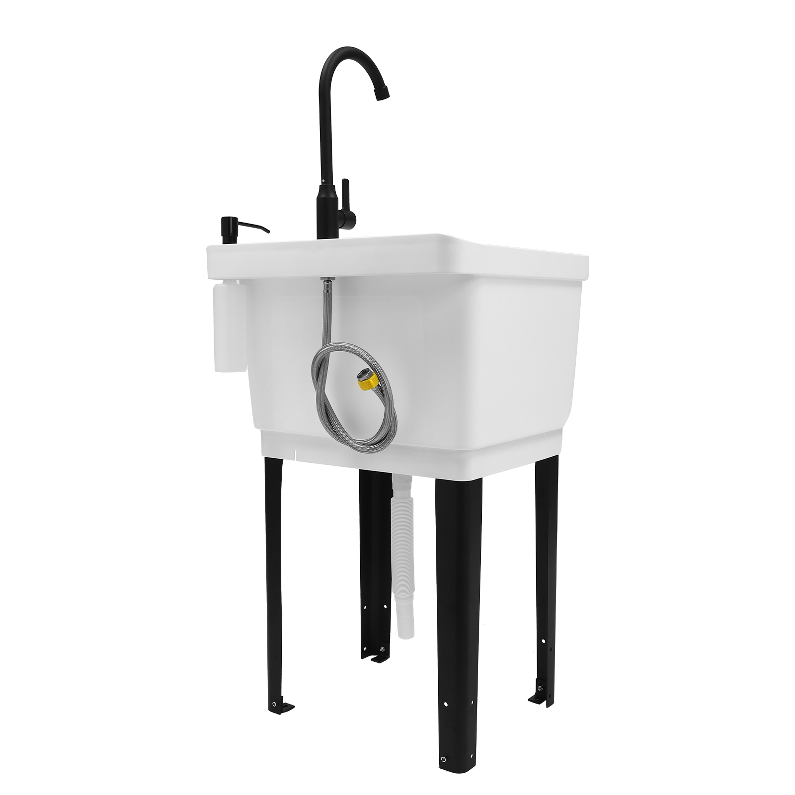 White Space Saver Utility Sink, Freestanding Space Saving Laundry Tub, Rotatable Faucet, Soap Dispenser