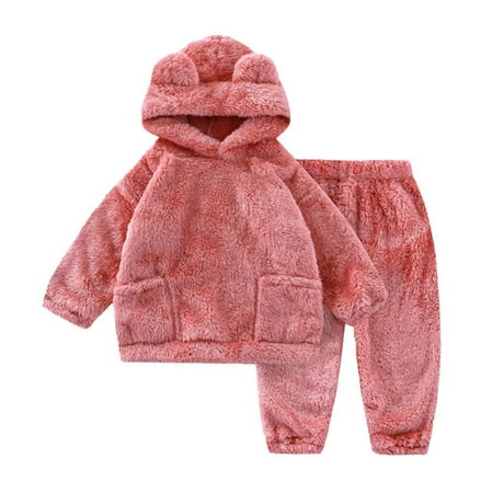 

GYRATEDREAM Toddler Baby Boys Girls Fleece Pants Pullover Tops Set Winter Warm Sweatshirt Pants 2pcs Set With Bear Warm Hooded Outfits for 1-7Y