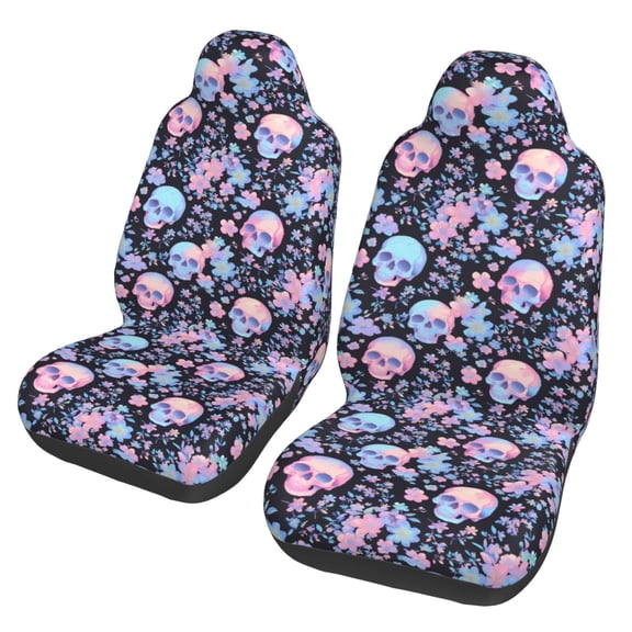 Fuzoiu cool Skull flower Print Seat Covers Set, Car Seat Covers Front Seats, Car Seat Protector, Car Seat Cushion, Seat Covers Carseat Cover Universal Fit for Most Cars