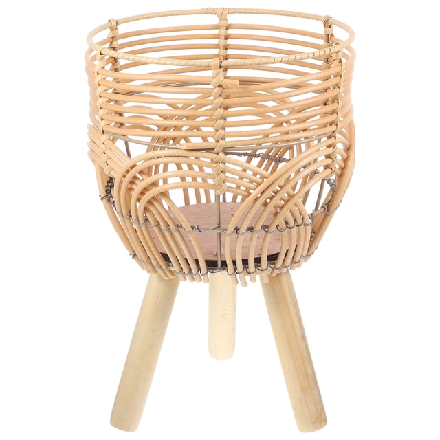 Maceta tejida de bambú con patas de apoyo para el hogar, cesta para macetas, cesta para flores de bambú