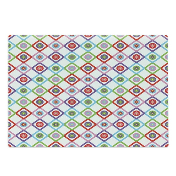 Floral Cutting Board, Abstract Squares with Flowers Spring Summer Blooms Nature Revival Patchwork Print, Decorative Tempered Glass Cutting and Serving Board, Large Size, Multicolor, by Ambesonne